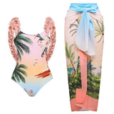 Coconut Tree Print Appliqué One-Piece Swimsuit