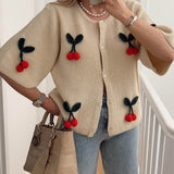 Cute V-Neck Cherry Decoration Sweater Cardigan