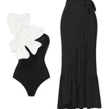 Pearl Flower Embellished Swimsuit Set
