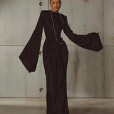 Gothic Style High Neck Dramatic Sleeves Maxi Dress