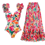 Floral Backless Swimsuit Beach Vacation Set