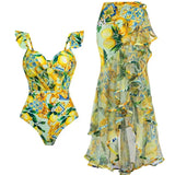 Mesh Lemon Print Swimsuit Set