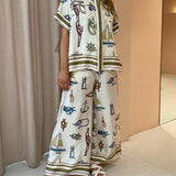 Hand-Drawn Nautical Motifs Pants-Set