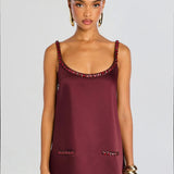 Satin Jewel-Chain A-Line Mini Dress