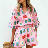 Short Set - Pink Stamp Print