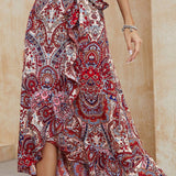 Boho Paisley High Low Midi Skirt