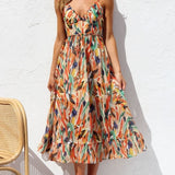 Floral Ruffle-Trim Midi Tank Dress