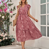 Rebecca V-Neck A-Line Dress: Floral Flutter Sleeve Surplice Midi