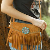 Turquoise Concho Magnetic Closure Flap Leather Bag