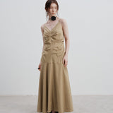 Pleated Waist Cinched Strap Dress