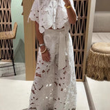 Cut-Out Cardigan Top Wide-Leg Pants Set