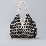 Handcrafted Wooden Bead Woven Tote Bag
