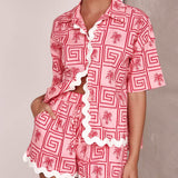Shirt Collar Summer Botanical Print Vacation Casual Suit