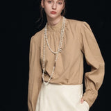 Mock Neck Puff Sleeve Blouse