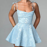 Jacquard Texture Suspender Slimming A-Hem Mini Dress