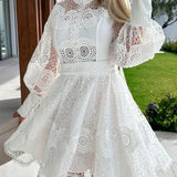 Lace Trim Long-Sleeve Dress