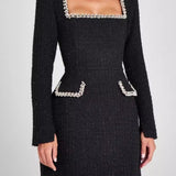 Pearl-Embellished Tweed Dress