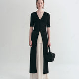 Long Knit Hollow-Out Short-Sleeve Cardigan