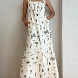 Fashionable Personalized Graffiti Suspender Sexy Backless Maxi Dress