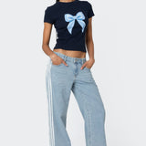 Low Waist Loose Side Striped Bow Wide-Leg Jeans