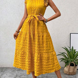 Sunset Whisper Midi Dress – Breezy Tiered Dress with Ruffle Sleeves