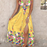 Riviera Bloom – Floral Midi Dress with Slit