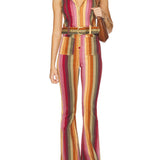 Colorful Stripe Stretch Denim Jumpsuit