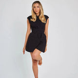 V-Neck Design Belted Dress