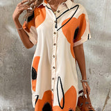 UrbanMuse 3D Shirt Dress – Abstract Button-Down for Everyday Chic