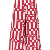 Fish Print Striped Wide Leg Pants
