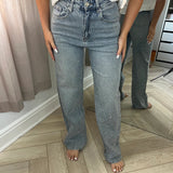 Vintage Washed Gradient Rhinestone Wide-Leg Jeans