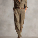 Brown Sophisticated Tweed Texture Plaid Utility Jumpsuit