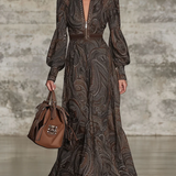 Elegant Vintage Paisley Zip Maxi Dress