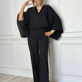 Batwing Sleeve V - Neck Jumpsuit