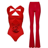 Floral Appliqué Cutout Swimsuit Set