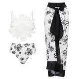 Floral Trim White Printed Bikini Set