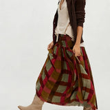 Retro Plaid Pleated Maxi Skirt