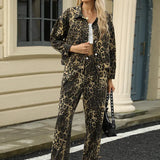 Fashion Leopard Print Denim Jacket Set