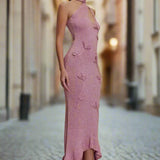 Opal Grace Embellished Knit Gown – Metallic Floral Bodycon Maxi