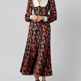 Printed Doll Collar Midi Dress