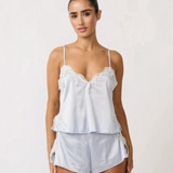 Lace-Trimmed Satin Loungewear Set