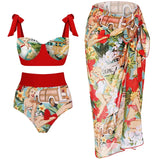 Tie-Front High-Waist Vintage Print Bikini Set