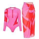 Colorblock Long Sleeve Surf Swimsuit Set