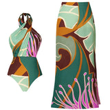 Halter Cross Backless Floral Swimsuit Set