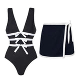 Cutout Black and White One-Piece Swimsuit