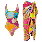 Colorblock Cartoon Print One-Piece Swimsuit