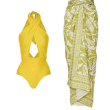 Cross Halter Solid Cutout One-Piece Swimsuit