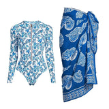 Green Zip-Up Floral Surf Swimsuit Set