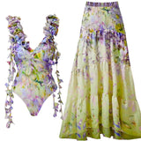 Floral Appliqué Tie-Up Fairy Style Swimsuit