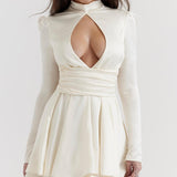 White Lace-Back Bow Detail Long Sleeve Dress